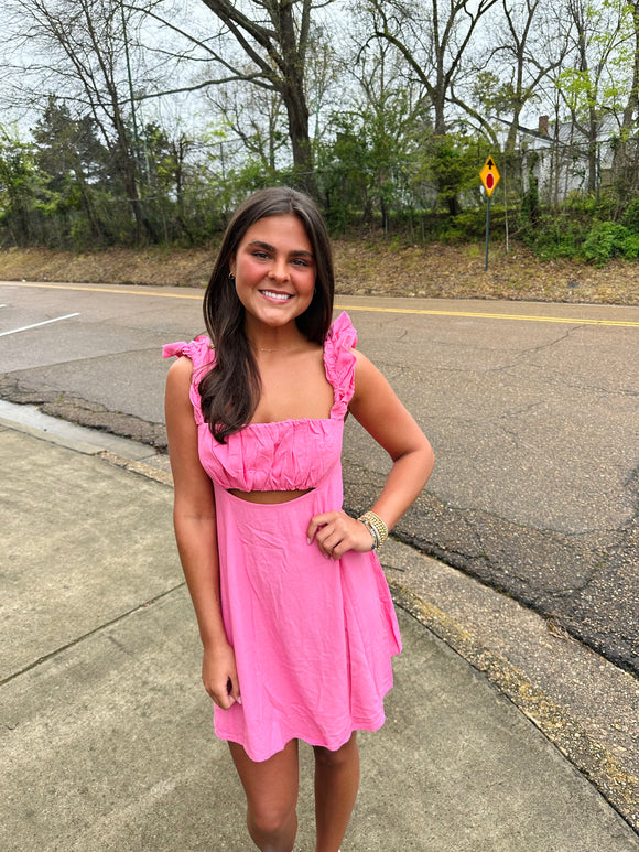 Pink Puff Sleeve Mini Dress