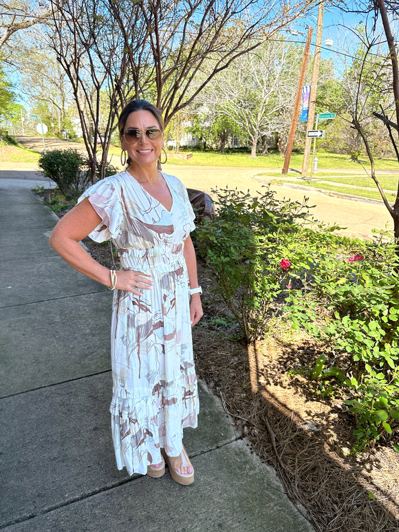Ivory Satin V-Neck Dress