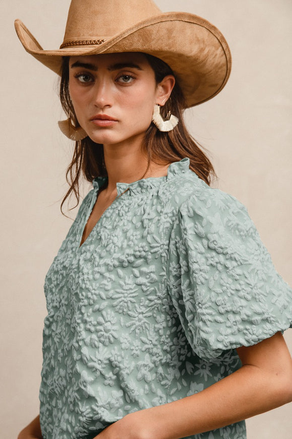 Floral V-Neck Puff Sleeve Blouse