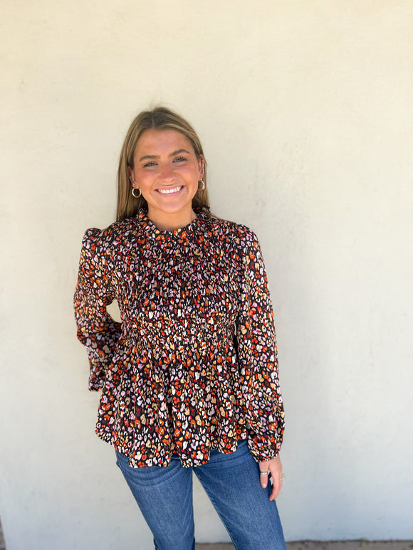 Black Mix Smock Top Blouse