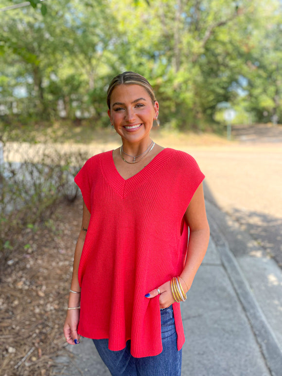 Red Side Slit Sweater Vest