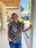 Slate Printed Ruffle Blouse