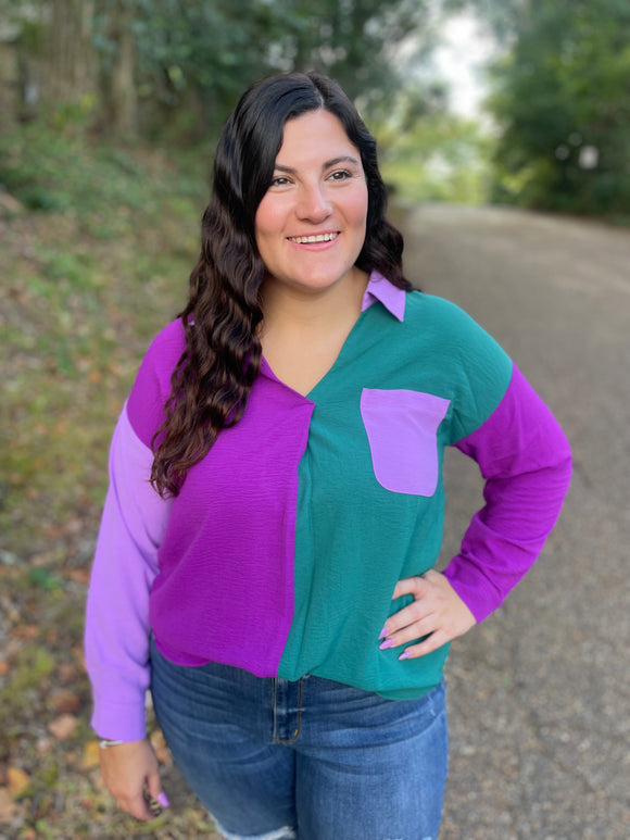 Purple Mix Color Block Top