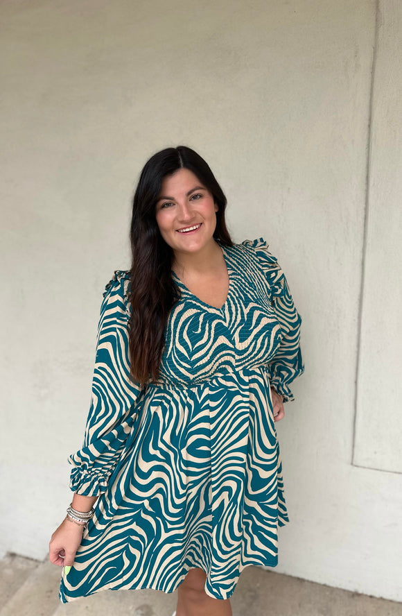 Teal/ Beige Zebra Dress