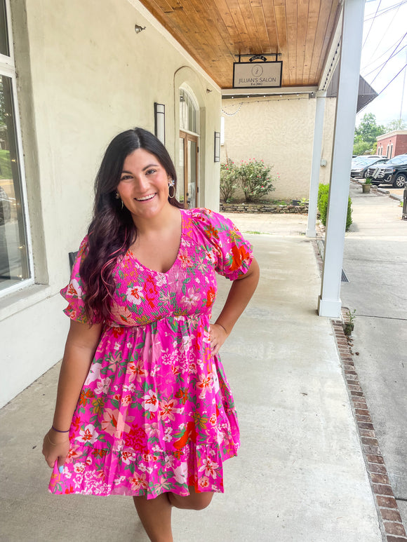 Neon Pink Floral Dress