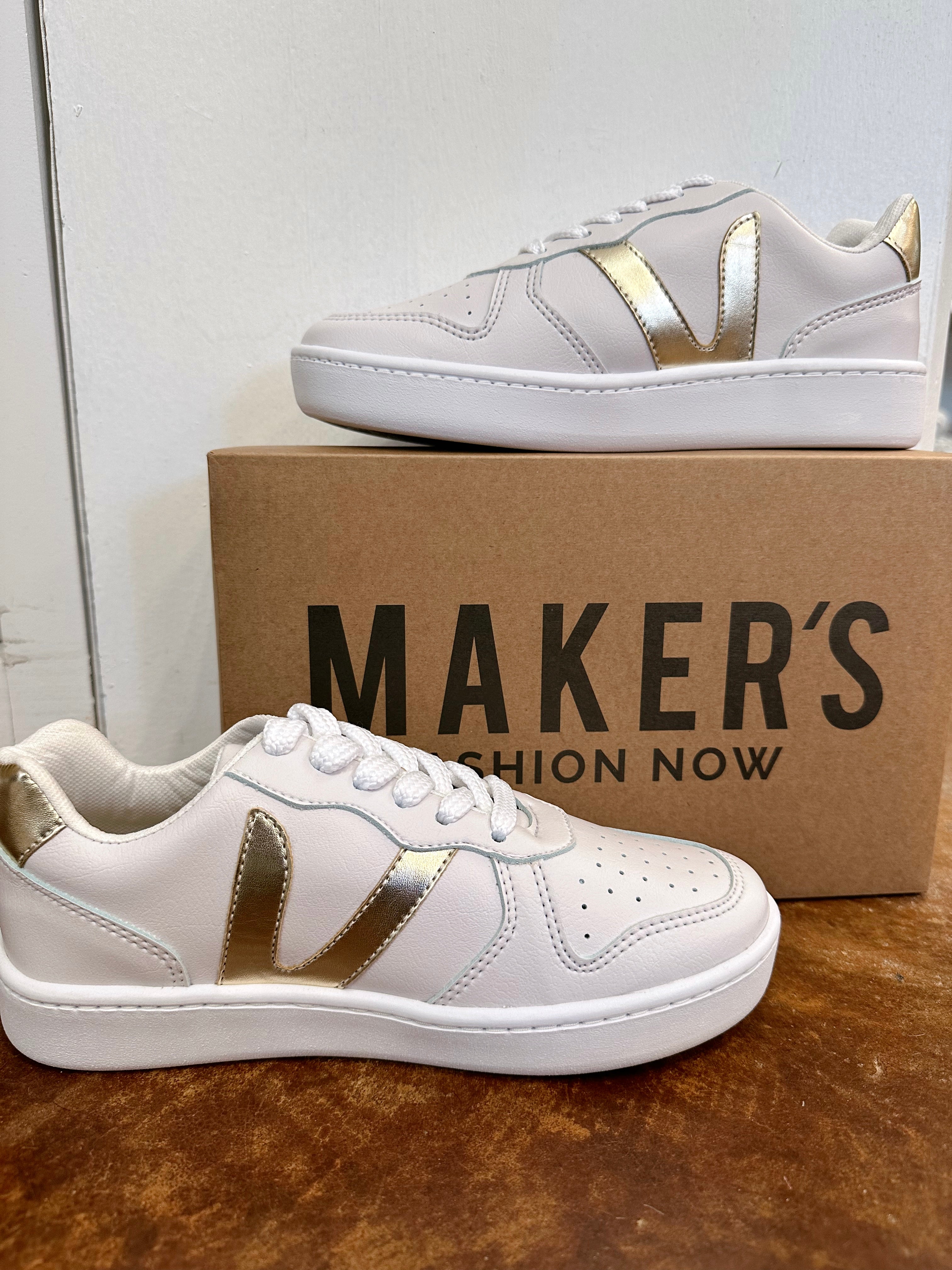 white with gold shoes