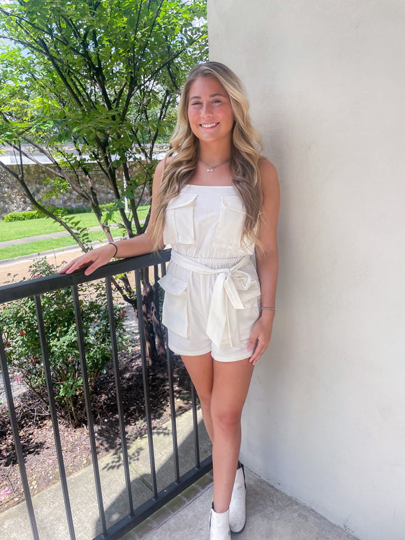 White romper with pockets
