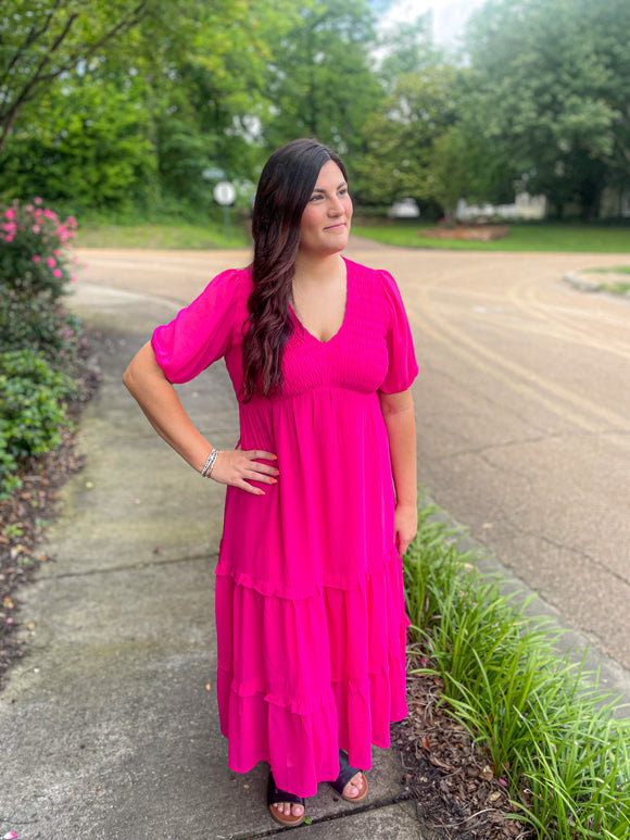 Hot Pink Smock Top Midi Dress