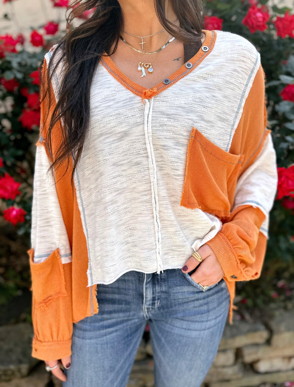 Ivory & Orange Textured Top