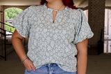 Floral V-Neck Puff Sleeve Blouse