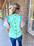 Poplin embroidered sleeve top