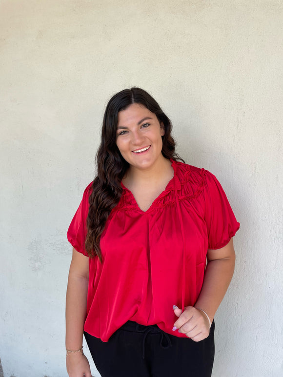 Ruffle Detail Front Tie Blouse