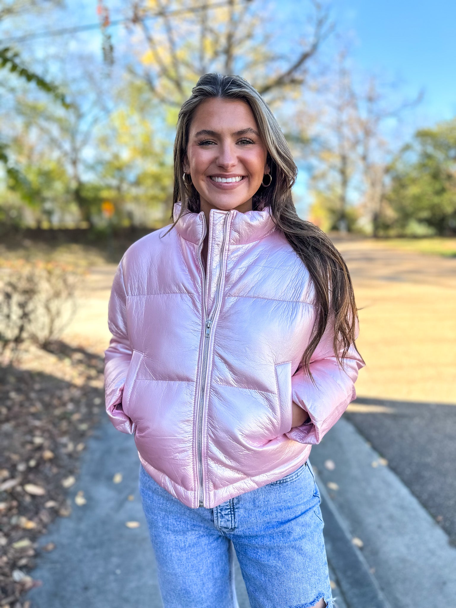 Pink Metallic Puffer Jacket
