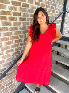 Red Ruffle Sleeve Dress