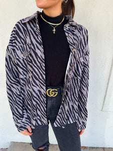 Zebra Print Button Up Top