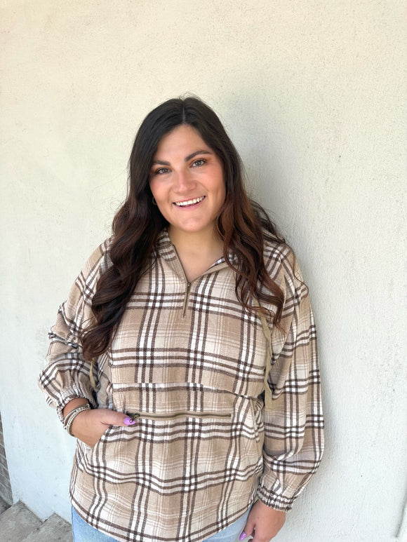 Taupe Plaid Hoodie