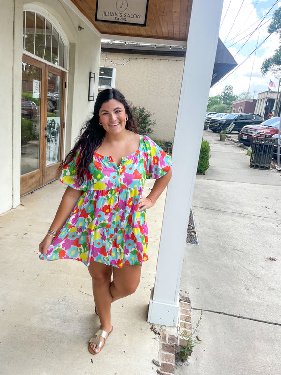 Square Neck Puff Sleeve Dress