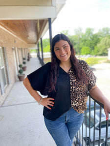 Leopard Color Block Top