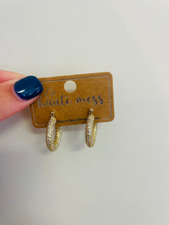 Pave Covered Gold Hoops