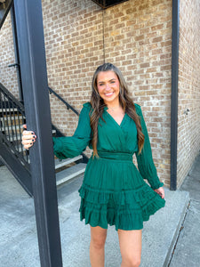 Emerald Green Ruffled Mini Dress