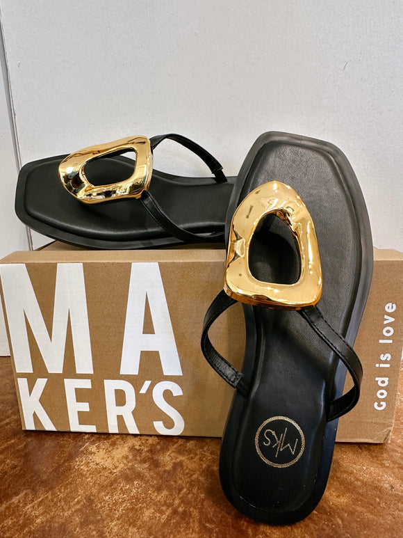 Black & Gold O Sandals