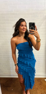 Strapless Ruffle Midi Dress