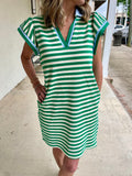 Green & Beige Striped Dress