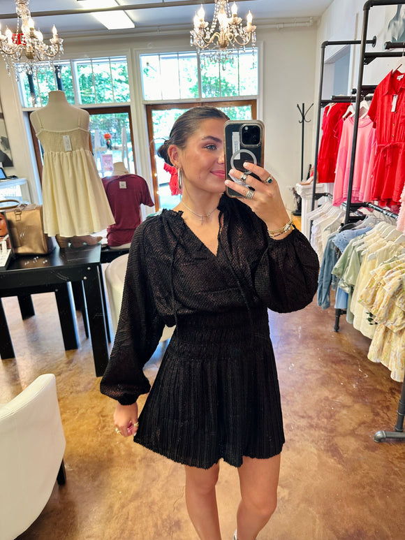 Smocked Pleated Mini Dress
