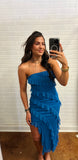 Strapless Ruffle Midi Dress
