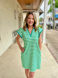 Green & Beige Striped Dress