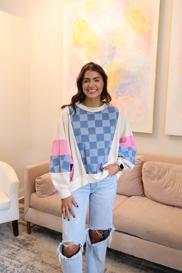 Checkered denim top