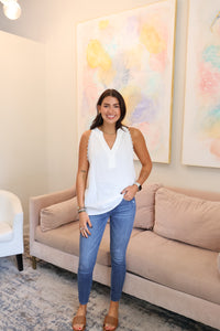 Lace and Linen White Tank
