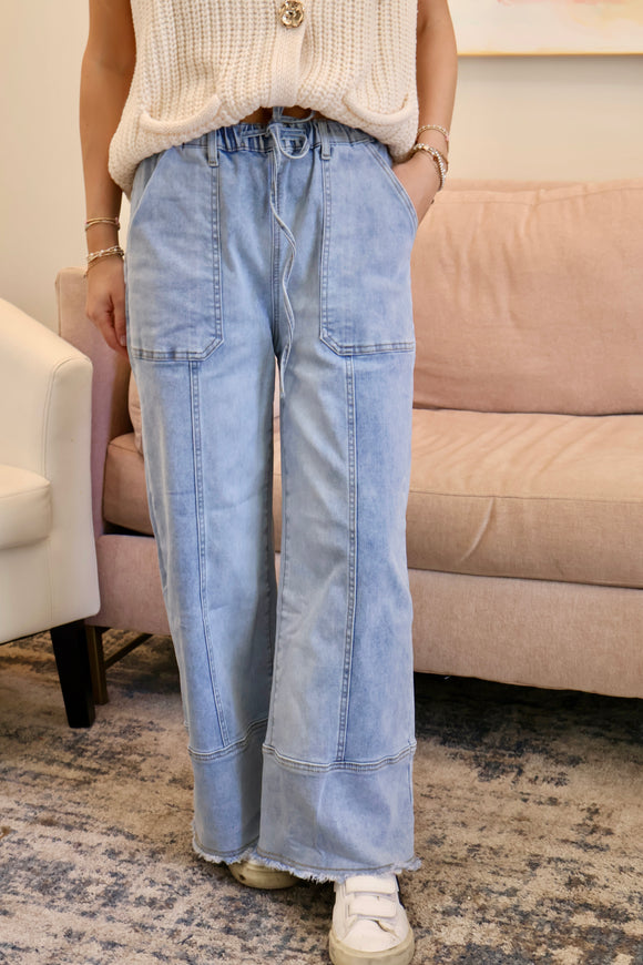 Beau Blue Wide Leg Denim Pants