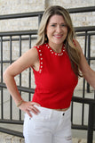 Red Priscilla Pearl Top