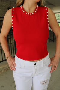 Red Priscilla Pearl Top