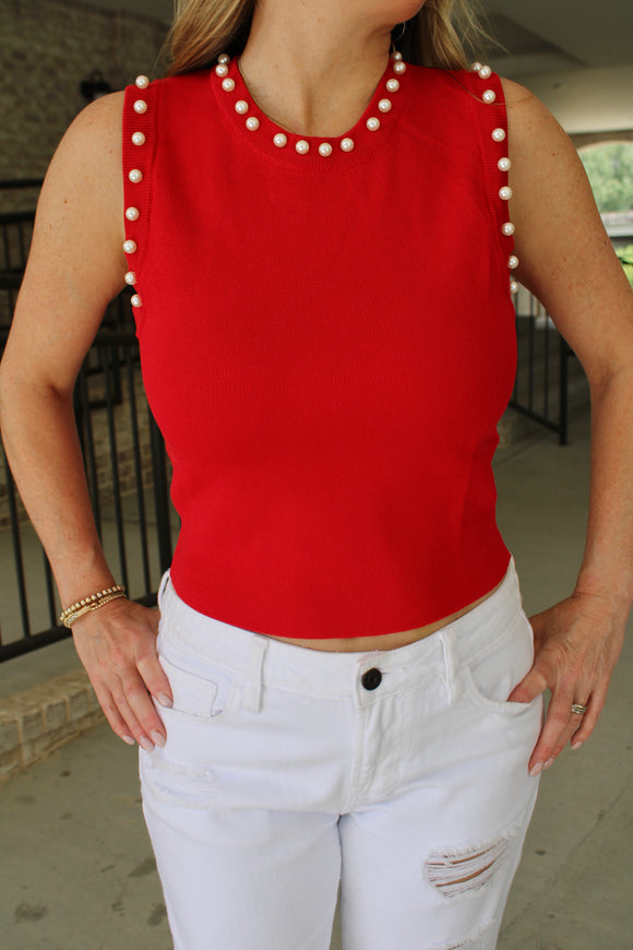 Red Priscilla Pearl Top