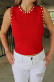 Red Priscilla Pearl Top
