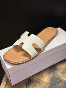 White H Cut Out Gold Etched Sandals