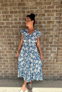 Floral Midi Waist Tie Dress