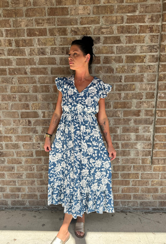 Floral Midi Waist Tie Dress