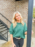 Dark Green Puff Sleeve Sweater