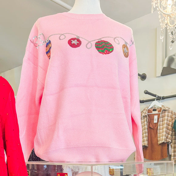 Pink Sequin Ornament Sweater