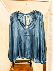 Blue Pleated Blouse