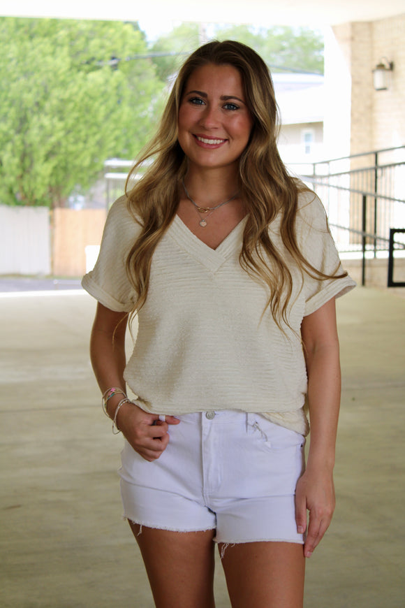 Cream V-neck Blouse