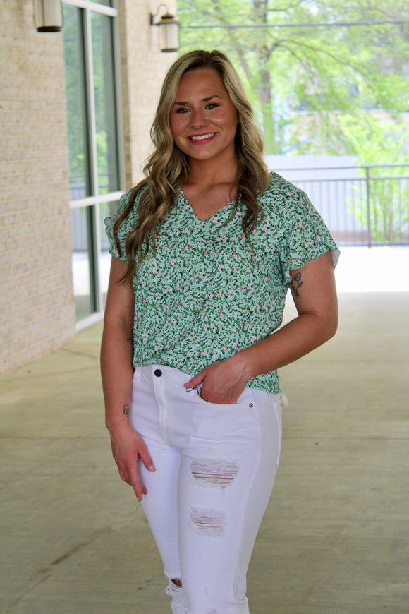 Green Mix Floral Blouse