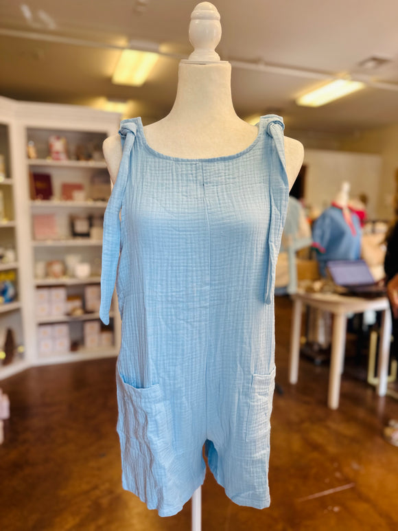 Sky Blue Linen Romper