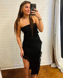 Strapless Ruffle Midi Dress