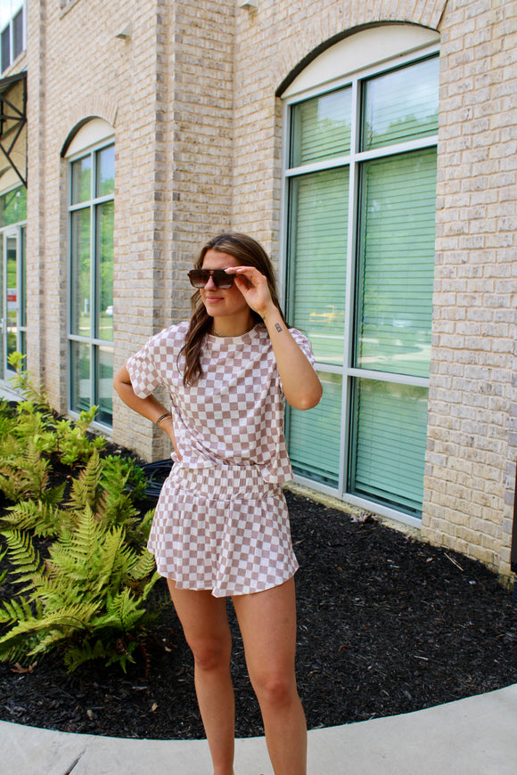 Checkerboard High-waisted Skort Set