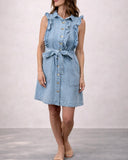 Sleeveless Ruffle Denim Dress