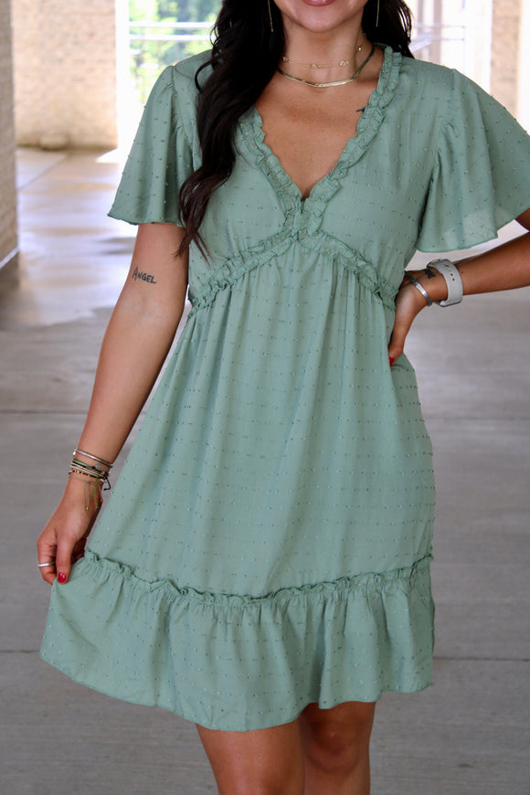 Olive Green Dotted Dress